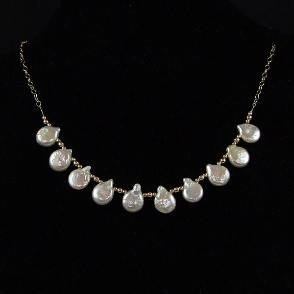 Freshwater White Drop Coin Pearl Necklace - N535