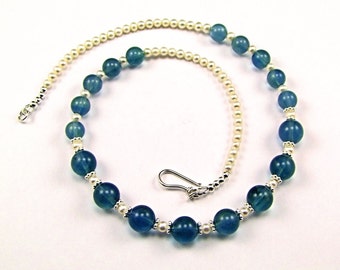 Stunning Blue Fluorite & Freshwater Pearl Necklace - N310D