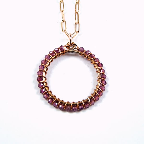 Garnet Wirewrapped Hoop Necklace - N1001