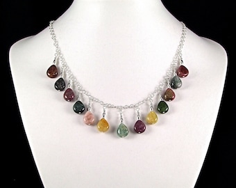 Stunning Tourmaline Teardrop Sterling Silver Necklace - N477