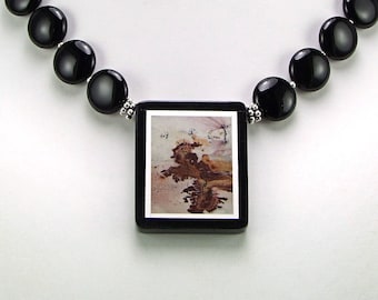 Japanese Artistic Jasper Intarsia Pendant Necklace - N312
