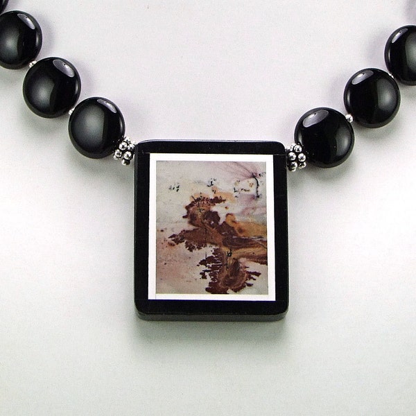 Japanese Artistic Jasper Intarsia Pendant Necklace - N312