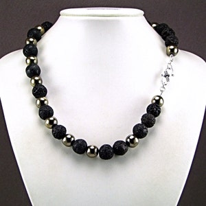 Pyrite & black Volcanic Lava Necklace N879 image 4