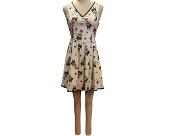 Vintage Ariel Print Cotton Dress, Lace Trim Disneycore Fashion