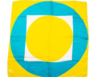 Vintage Vera Neumann Geometric Yellow & Blue Silk Scarf Square Mid-Century Modern Design