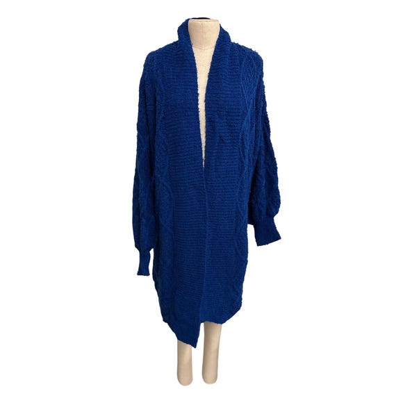 Vintage Royal Blue Knit Cardigan - Plus Size Open Front Sweater