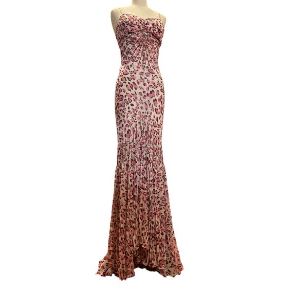 Vintage La Femme Paris Pink Leopard Print Gown With Beaded Details Size 6