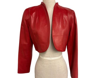 Vintage Vakko Rot Leder Kurz Bolero Jacke M