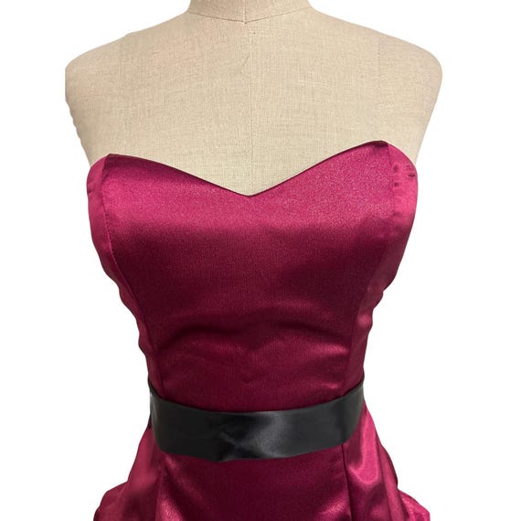 ruby rox satin dress RUBY ROX Size 3 Red Satin Strapless Dress with Black Satin Sash Dressy Formal