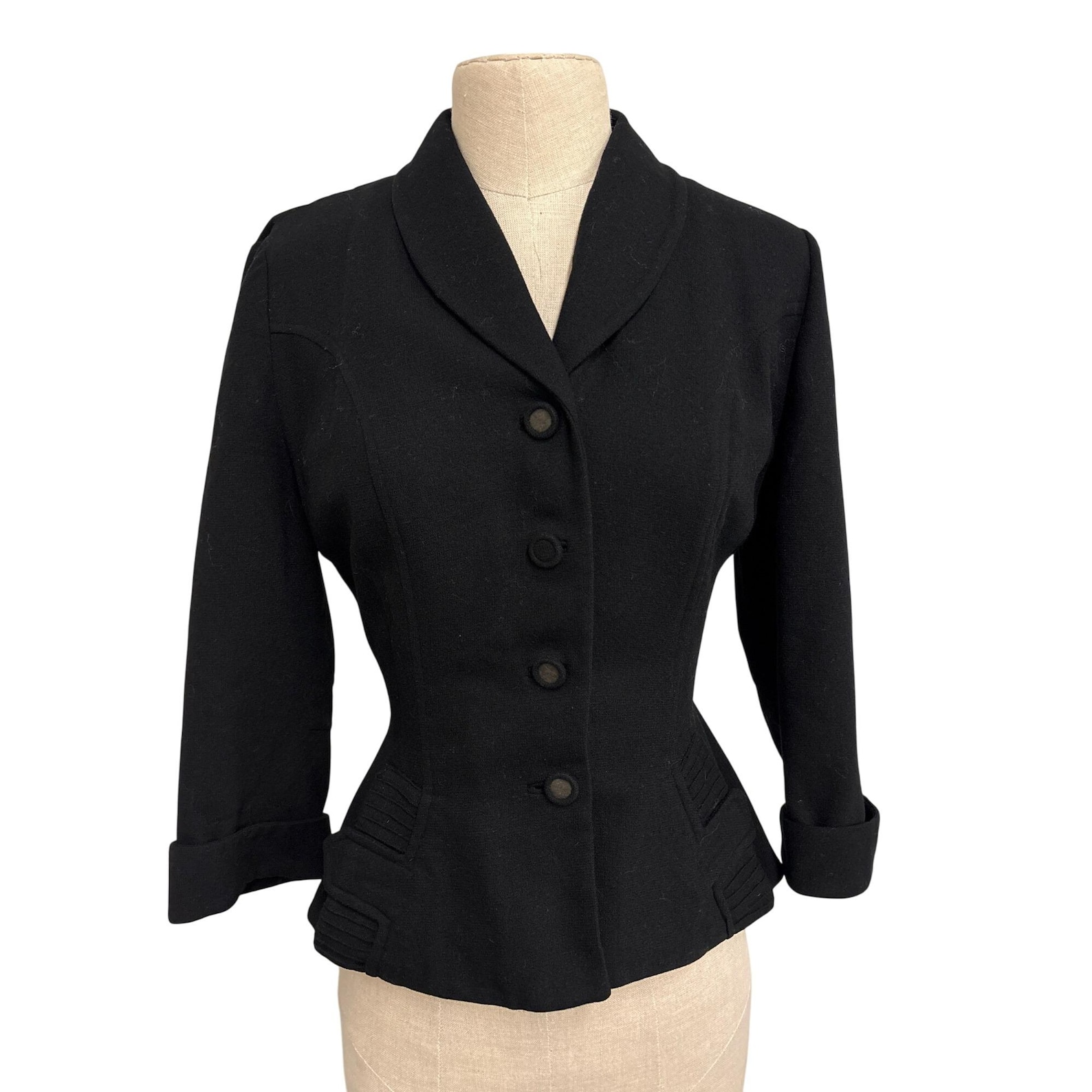 Vintage 1940s Lipman Wardrobe Black Wool Fitted Jacket, small