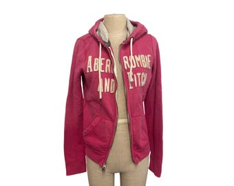 Vintage Abercrombie & Fitch Damen Rosa Zip-Up Hoodie mit Logo Größe S