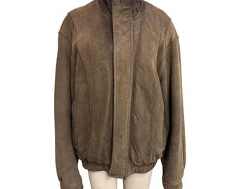 Chaqueta bomber vintage Wilsons Leather de cuero genuino marrón para hombre, talla L