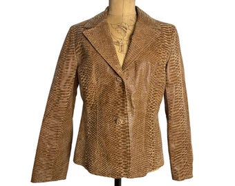 Pamela McCoy Autentisk Vintage Kamelbrun Kavaj i Äkta Läder