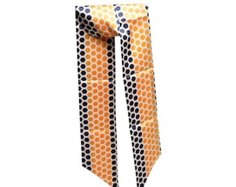 Bufanda Vintage Larga Naranja Azul Marino Lunares Blancos