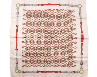 Vintage Paoli Beige Red Equestrian Print Silk Scarf