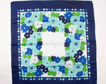 Green Blue Flowers Floral Scarf Vintage Accessories made in Taiwan