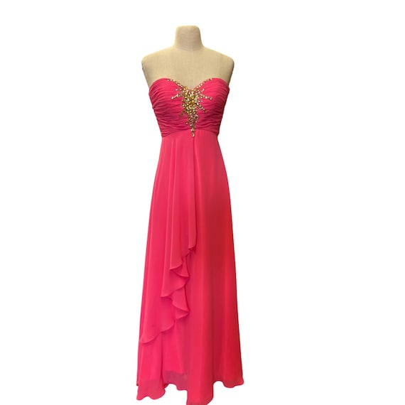Vintage Pink Strapless Rhinestone Evening Gown, Formal Dress - Etsy Vintage Pink Strapless Rhinestone Evening Gown, Formal Dress - Etsy