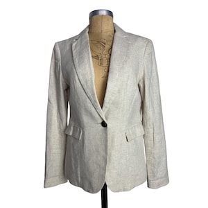 British Khaki Authentic Vintage Women&#39;s M Creme Blazer Linen Jacket