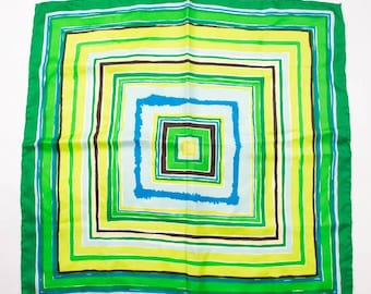 Vintage Seidenschal Quadratisch mit Handrollierten Kanten Grün Geometrisches Muster