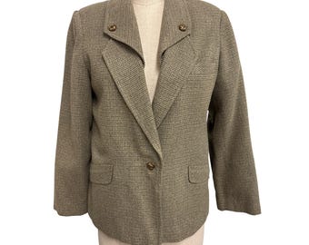 Vintage Handmade Womens Houndstooth Blazer Jacket With Button Accents and Pockets