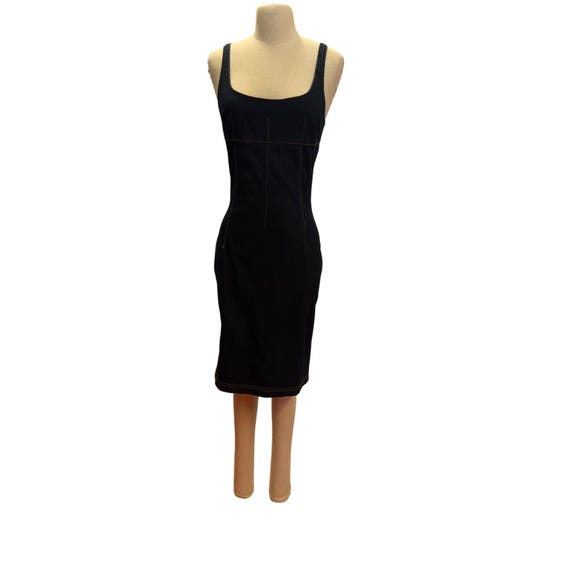 Vintage Moda International Denim Bodycon Dress Y2K Fitted Size 8 Cotton Jeans Mini Dress