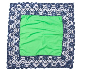 Green Fabric Center Lace Edged Scarf 24" Square By Frankies Designs