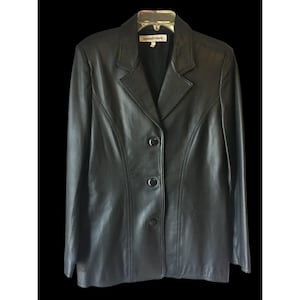 Wanessa Ftireis Black Leather Blazer Jacket Women’s Size G Button Front
