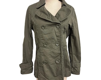 Forever 21 Womens Olive Green Double-Breasted Cotton Peacoat Medium
