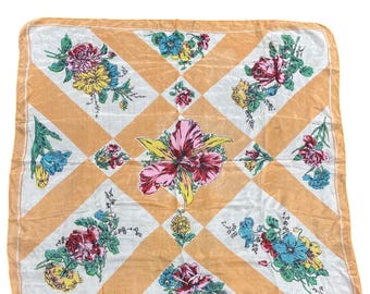 Pañuelo cuadrado de seda con estampado floral geométrico vintage, accesorio para la cabeza