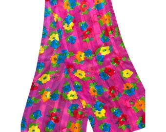 Vintage Floral Pink Polyester Scarf Made In Italy Bright Multicolor 12x57.5in Machine Washable Headwear