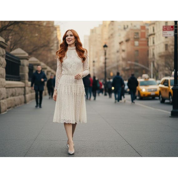 Vintage Ivory Lace High Neck Midi Dress by Ursula of Switzerland 7/8 - Etsy