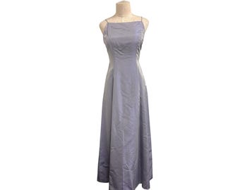 Vintage 90s Randi May Collection Periwinkle Acetate Spaghetti Strap Maxi Dress V Back A-Line Size 4 Made in Canada Formal Fundraiser Fashion