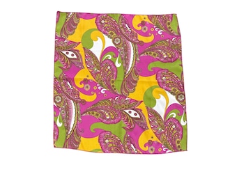 Vintage Paisley Print Seidenschal Quadrat Pink Grün Gelb Retro Boho Accessoire Kopfbedeckung