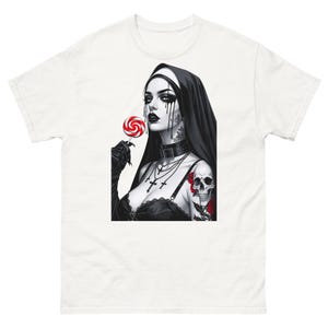 Lollipop Nun T- Shirt, Funny Horror Choked Up Unholy Nun Satan Baphomet Gothic T-Shirt, Nun Shirt, Halloween Shirt, Dark nun