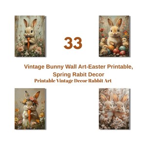 Vintage Easter Bunny Wall Art- Printable Rabbit Decor- Spring Animal Illustration- Digital Download- Vintage Rabbits Decorative