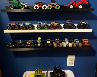 Monster Truck Display Shelf with Road Lines | 3D Printed Hot Wheels Monster Truck Organizer | Toy Car Display for Kids & Collectors