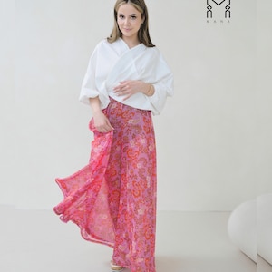 Handmade Chiffon Palazzo Pants – Wide-Leg Sheer Pants for Women, Lightweight & Flowing