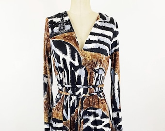 1970s Anika Animal Print Maxi Dress: Scandinavian Goddess Dress, Size Large