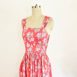 1990s Laura Ashley Floral Sundress: Coral Pink Cotton Midi, Extra Small
