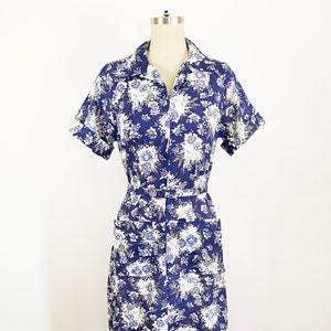 1960s Helen Hensley Delft Blue Floral Rose A-line Dress Dead Stock Retro Day Dress / Small Medium Large XL XXL 1X 2X