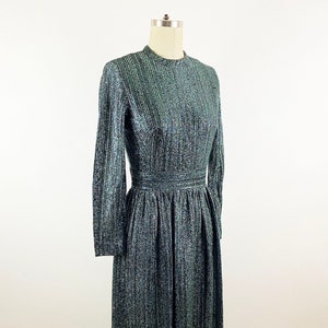 1970s Teal Lurex and Black Maxi Dress Disco Cocktail Dress Tinsel Party Dress Unique 70s Dress / Nancy's / Size Small