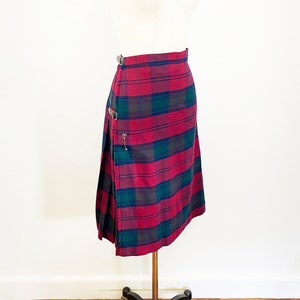 1990s Scottish Maroon Navy Green Tartan Plaid Kilt Wrap Skirt Scotland Wool Wrap Skirt Plaid Rocker Punk / The Scotch House / Size Large 12