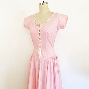 1950s Pink Corset Drop Waist Full Skirt Dress 50s Princess Dress 50s Pink Party Dress Romantic 50s Dress Pretty in Pink / Size Small