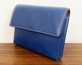 Vintage Coach Blue Full Grain Leather Flap Open Wallet Snap Closure Coach Card Wallet Coach Accessory