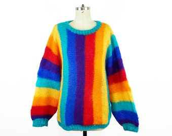 Pull en mohair rayé arc-en-ciel des années 1980 Lynn Alison pull vintage pull ludique des années 80 pull surdimensionné fierté / taille grande