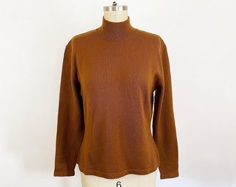 Pull minimaliste vintage Christian Dior en laine rouille brun des années 1980 / Taille Medium