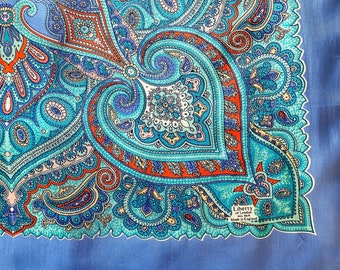 1960s Liberty of London Paisley Silk Scarf Blue Large Square Scarf Retro Liberty Scarf 60s Liberty Scarf Gift for Her