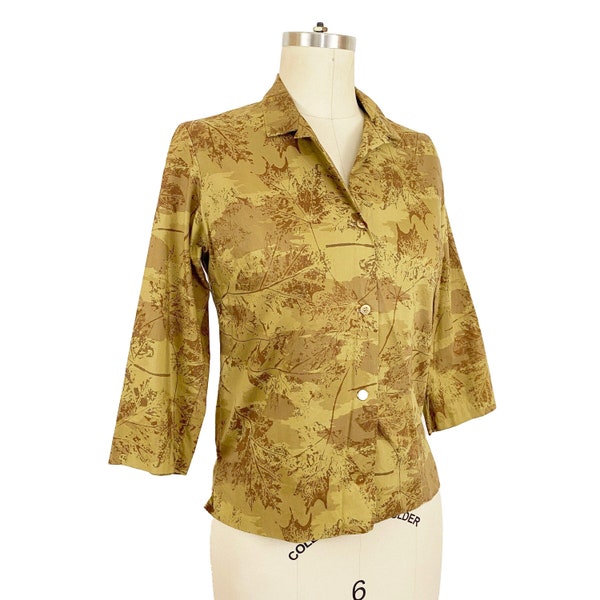 1960s Vera Neumann Maple Leaf Tan Cotton Autumn Blouse Vera Print Top / Size
