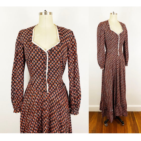 1970s India Imports Cotton Prairie Maxi Dress Blo… - image 1