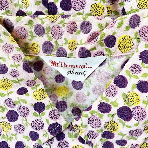 1960s Purple Floral Cotton Blouse Chrysanthemum R… - image 6